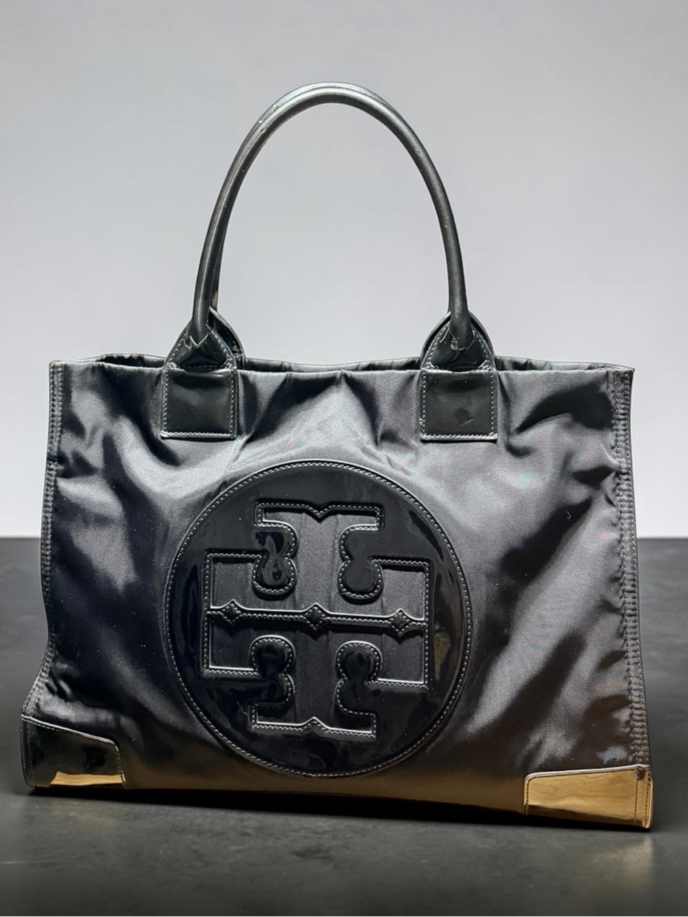 Tory Burch Large Ella Tote in Black Nylon